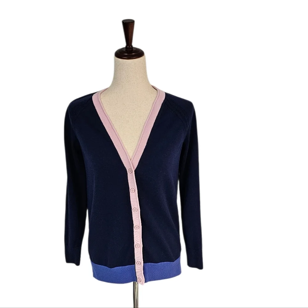 Talbots Navy and Pink Women's Cotton‎ Cardigan Sweater XS Preowned - Picture 2 of 9